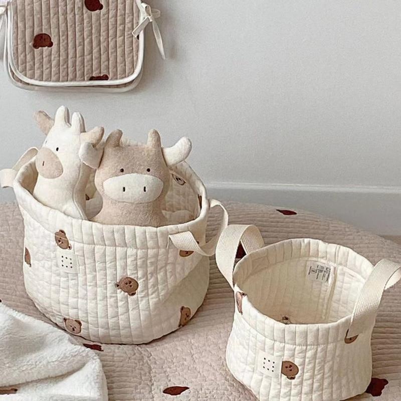 Baby Clothing Basket - Sac à couches brodé ours mignon,