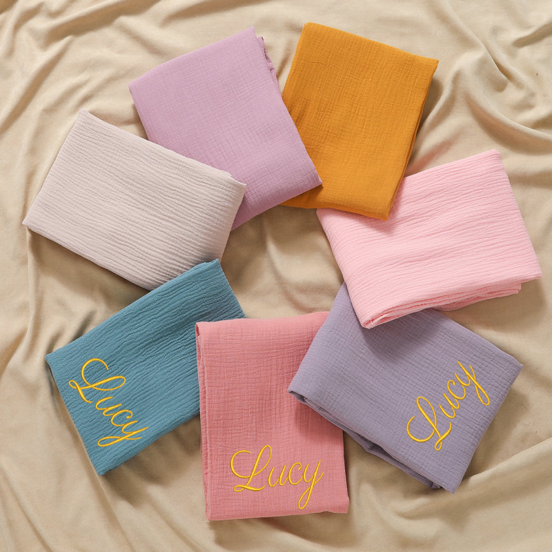 Muslin Swaddle Wrap - Nom personnalisé brodé personnalisé bébé coton